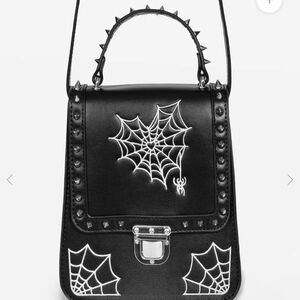 Disturbia Black Spiderweb Embroidered Studded Satchel